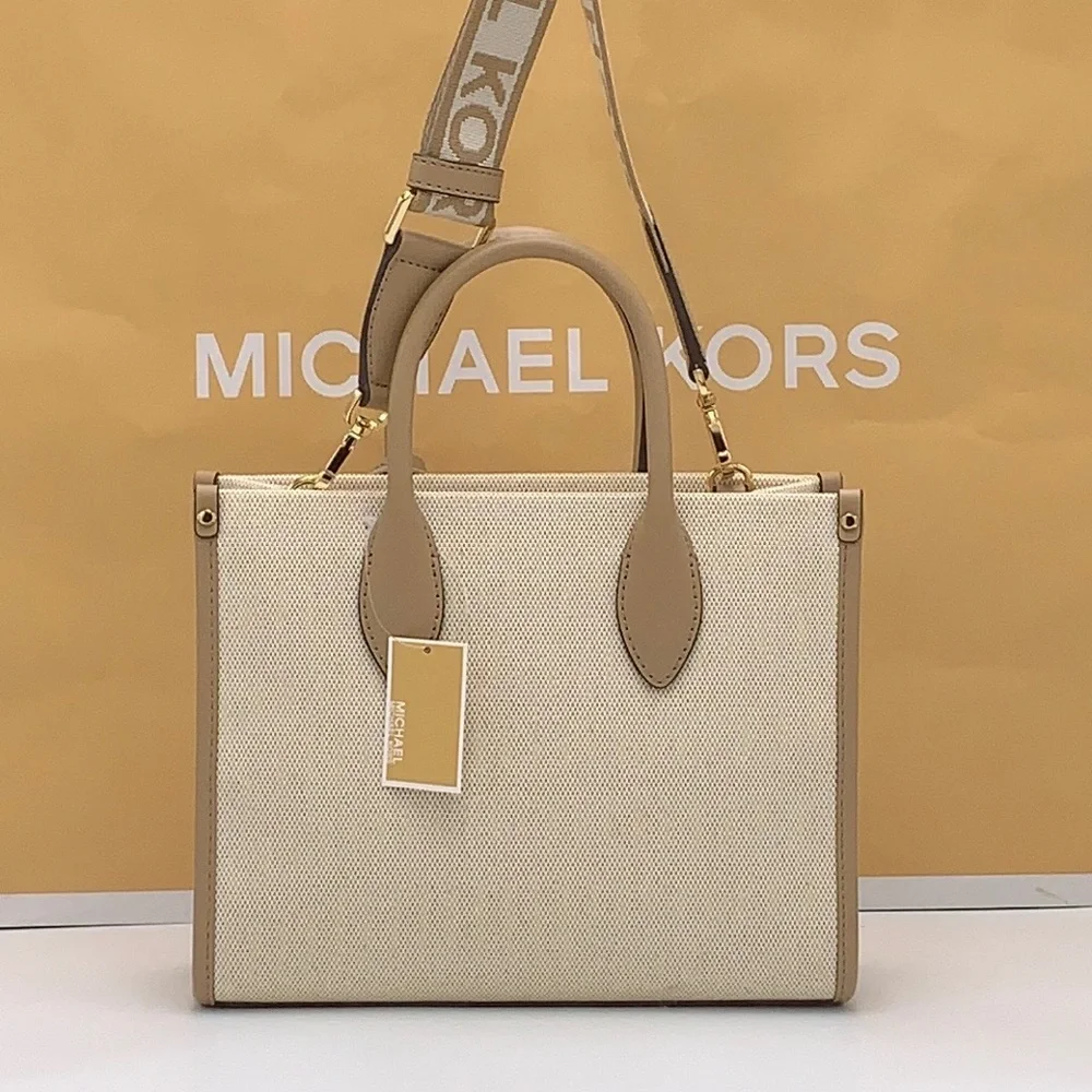 Michael Kors Mirella Small Shopper Top Zip Crossbody Bag Camel MK NWT